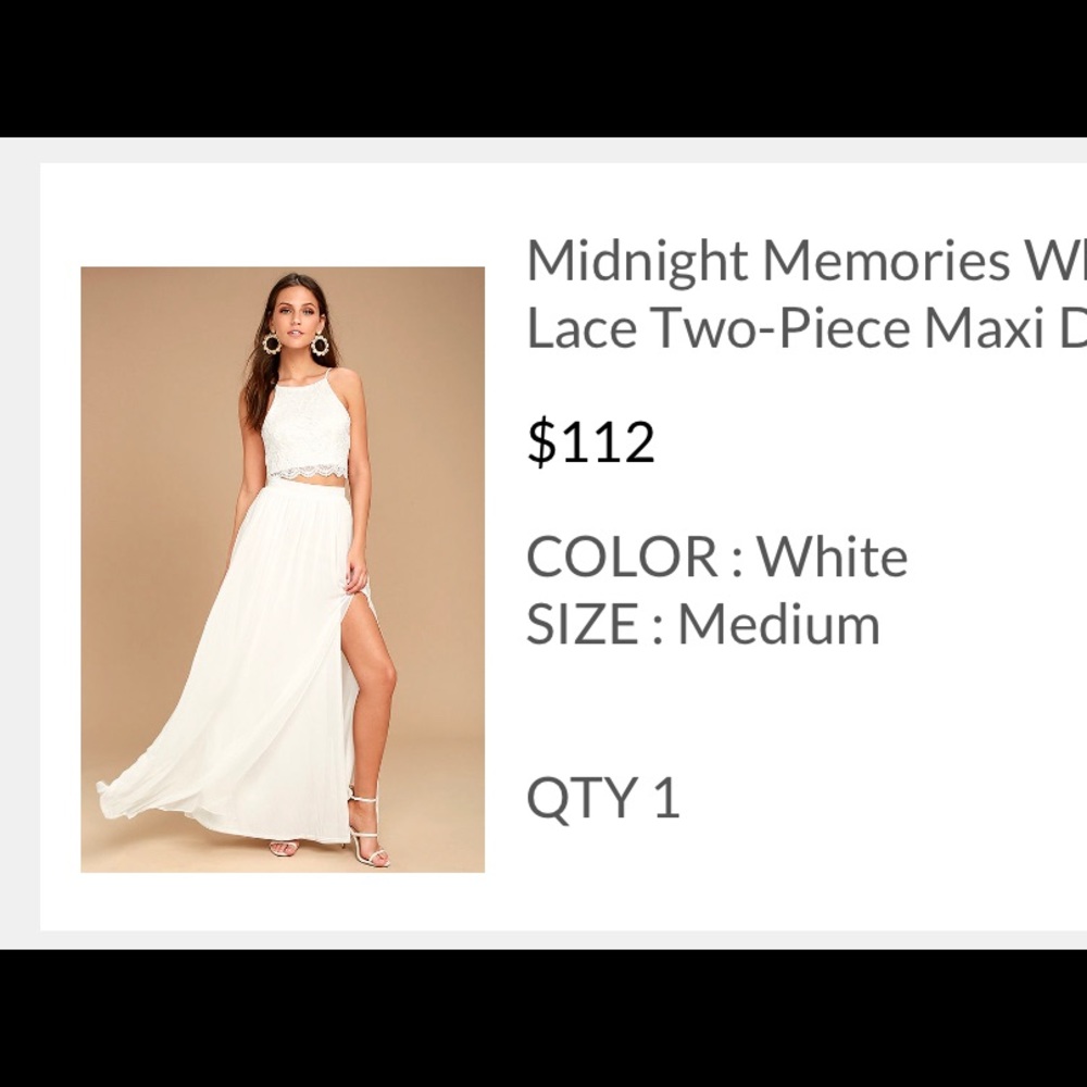 LuLu’s White 2 piece maxi set Medium